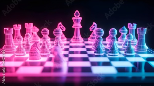 Neon Chess Game Strategy Concept