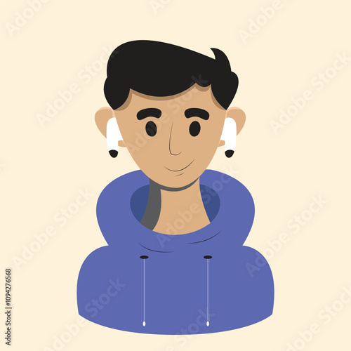 Avatar of a young man smiling and using earphone
