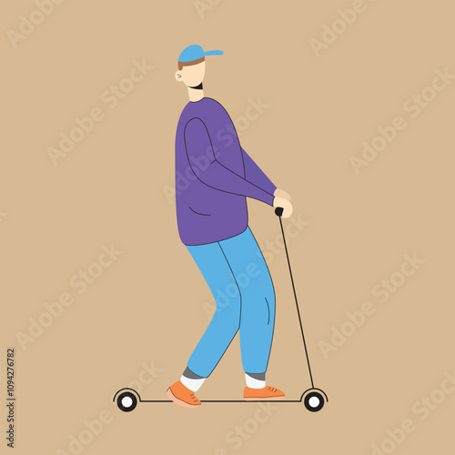 Illustration of Young Man Riding Electric Scooter
