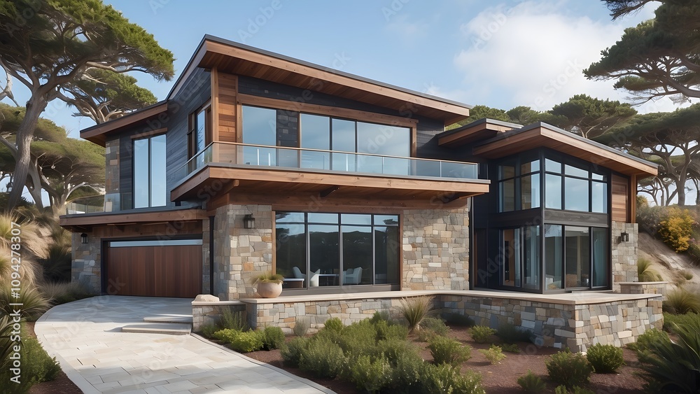 Modern beach house with a big swimming pool in backyard of the house, exterior design of house with elegant front elevation design Modern beach house with a big swimming pool in backyard of the house, exterior design of house with elegant front elevation design