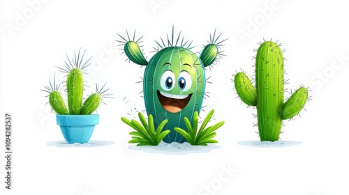 A cheerful cactus clipart design with bold lines and bright green tones, ideal for graphic designs or nature-inspired content. photo