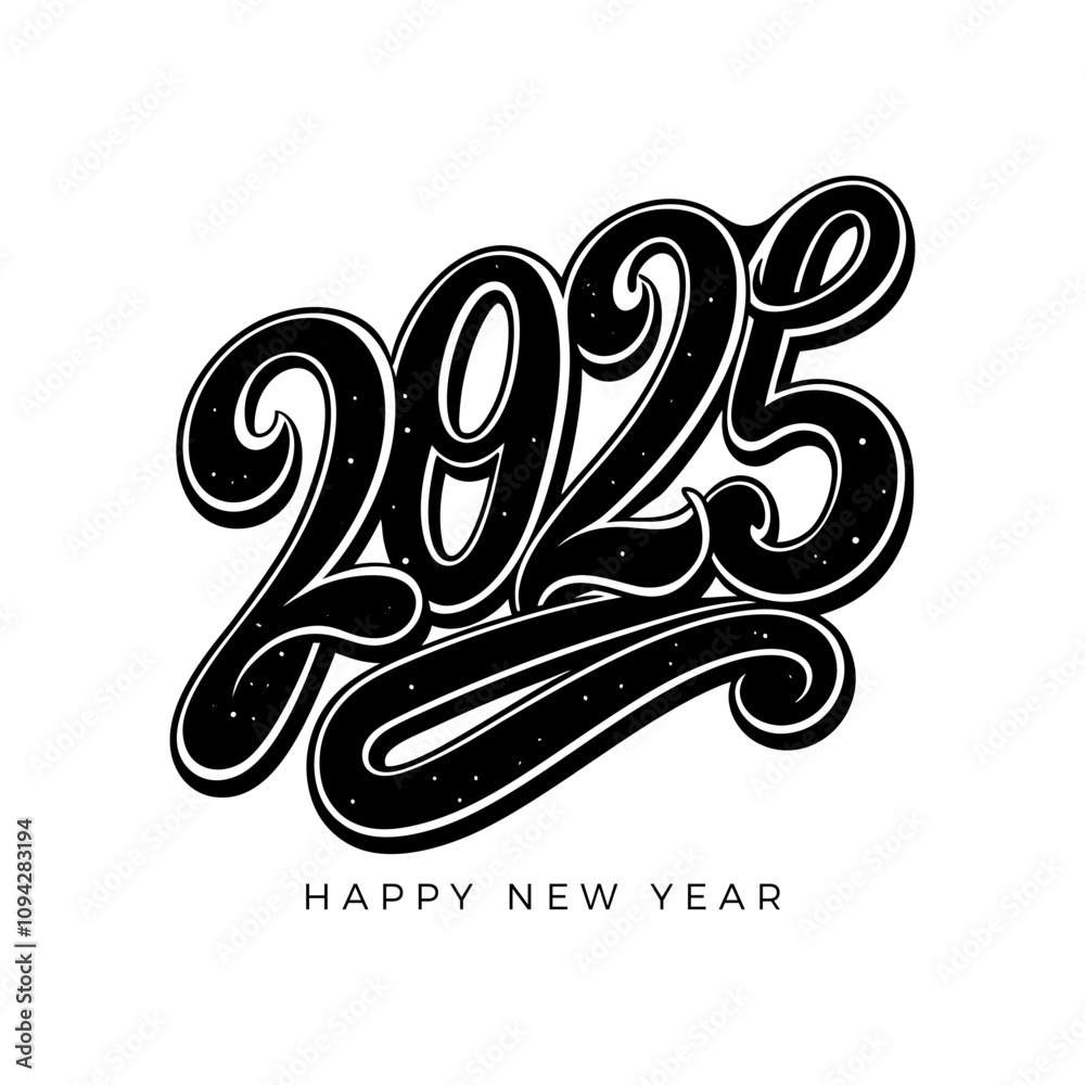 Happy New Year 2025. Calligraphy Design Happy New Year 2025. Calligraphy Design
