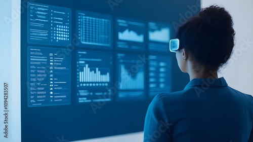 Businesswoman Viewing Data Hologram