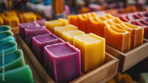 Close-up view of Ecuadorian handmade soap highlighting natural ingredients in vibrant hues