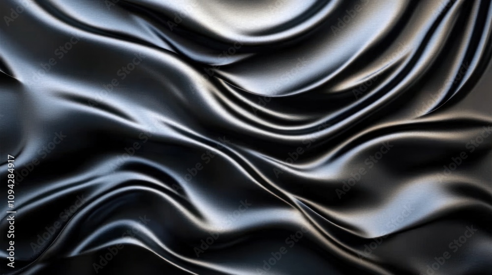 Fototapeta premium Abstract dark gray silky fabric waves background.