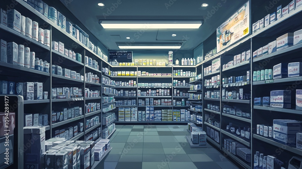 Interior of Pharmacy with Systematic Medication Storage Interior of Pharmacy with Systematic Medication Storage