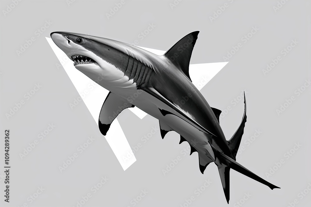 Fototapeta premium Dynamic Hammerhead Shark in Energetic Minimalist White Design