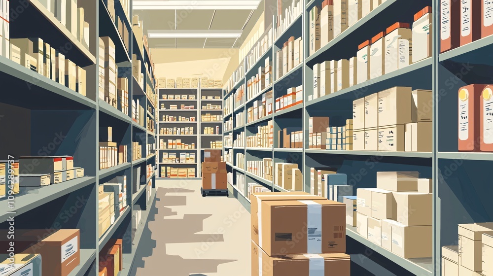 Obraz premium Pharmacy Stockroom with Systematic Storage