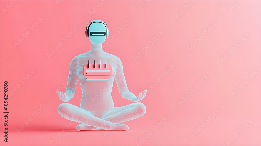 Meditating Robot with Headphones Meditating Robot with Headphones