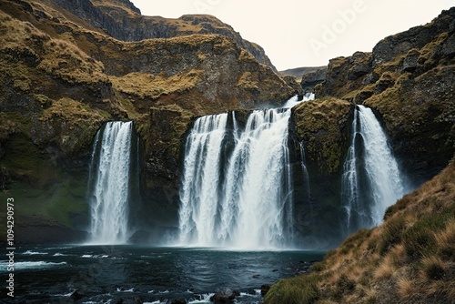 Stunning Waterfall Flowing Through Lush Natural Landscape