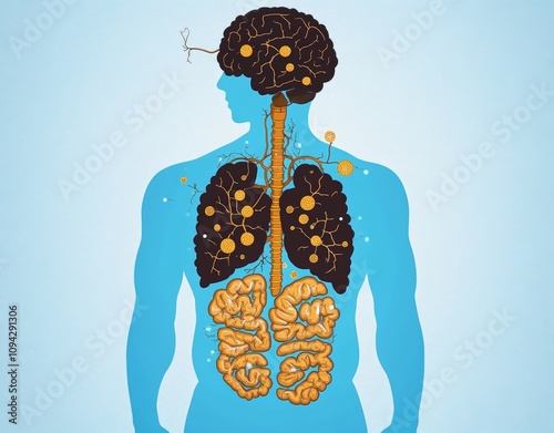 Human Brain and Torso Silhouette Illustration