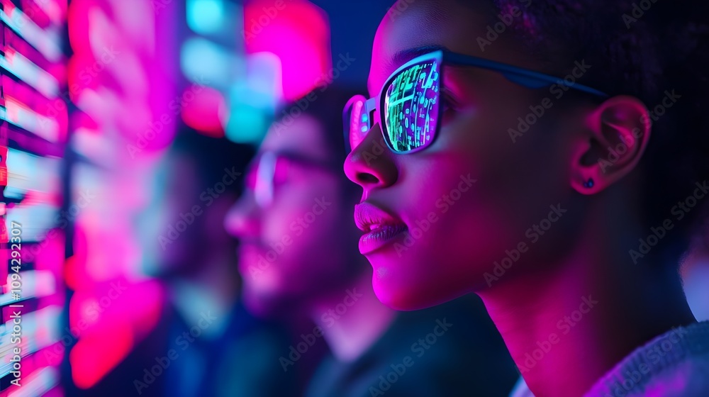 Neon Woman Data Analyst futuristic