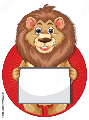 Cartoon Lion Holding Blank Sign