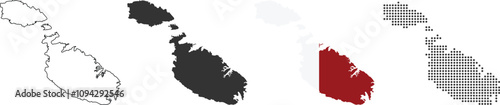 Malta map detailed in outline, grey, flag color, dotted style