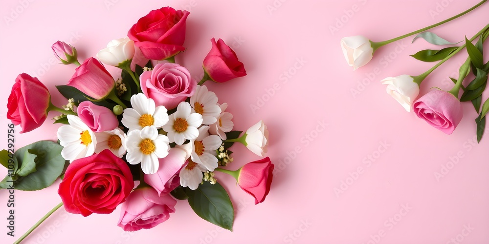 Romantic Valentine's Day flower bouquet on pastel background Romantic Valentine's Day flower bouquet on pastel background