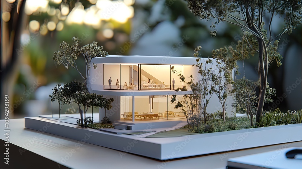 Architectural Model of Modern Home with Lush Greenery Architectural Model of Modern Home with Lush Greenery
