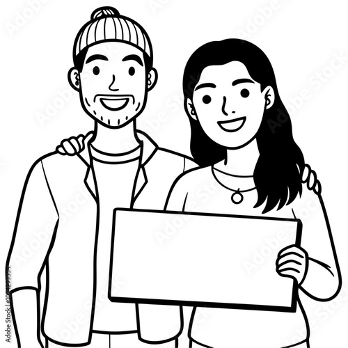 coiple holding a sign photo