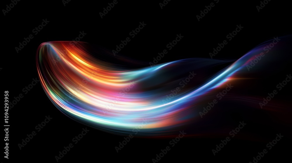 Naklejka premium Vibrant Abstract Digital Art with Colorful Light Trails on Black Background
