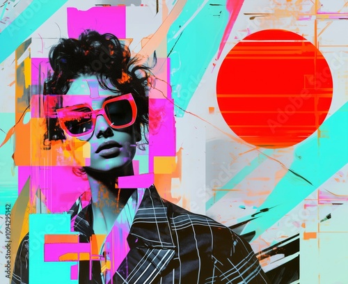 Maximalist mixed-media collage with eclectic graphics. Chaotic composition of neon gradients, glitch effects, and fragmented imagery. Cluttercore street art background