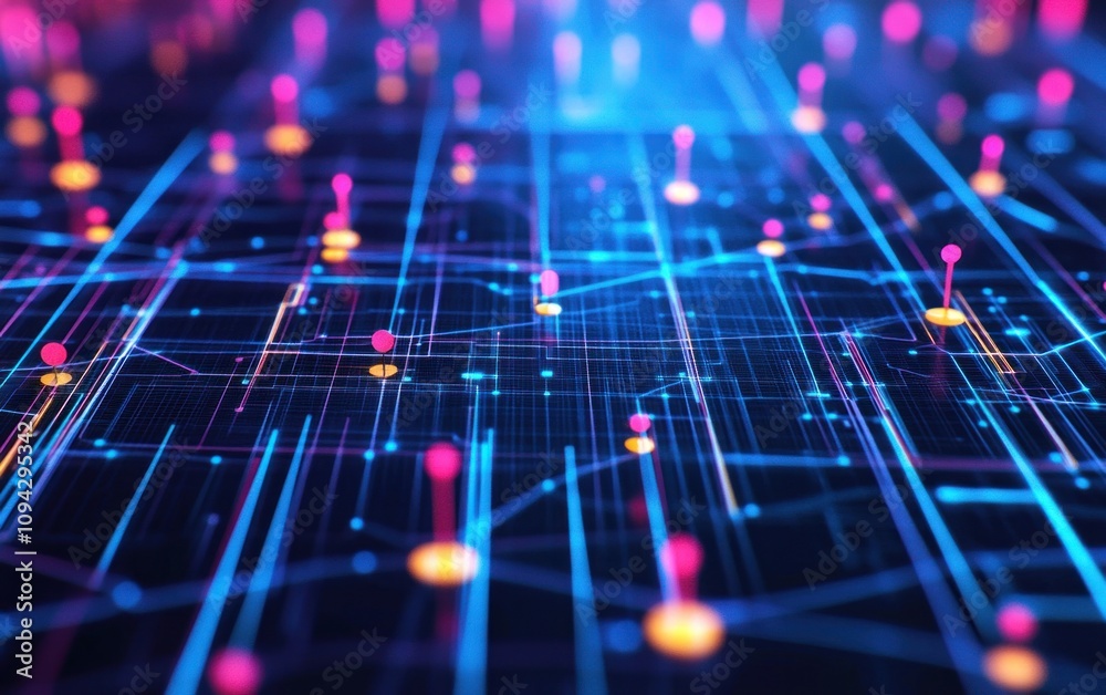 Abstract digital network with glowing nodes and lines. Abstract digital network with glowing nodes and lines.