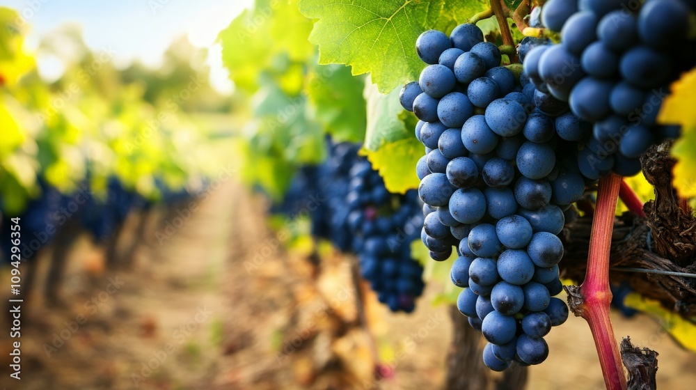 Naklejka premium Ripe Red Grapes on Vine in Vineyard