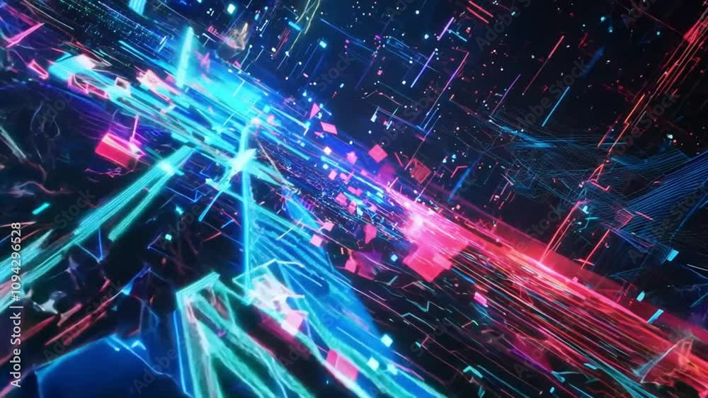 Abstract digital art with glowing blue and pink lines against a black background Abstract digital art with glowing blue and pink lines against a black background