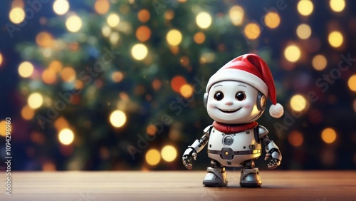 A cute little Santa robot that smiles against the background of the side. The concept of New Year and Christmas
