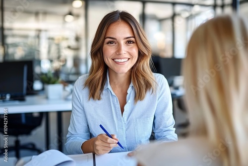 Professional Business Woman HR Consulting Client at Job Interview in Corporate Office photo