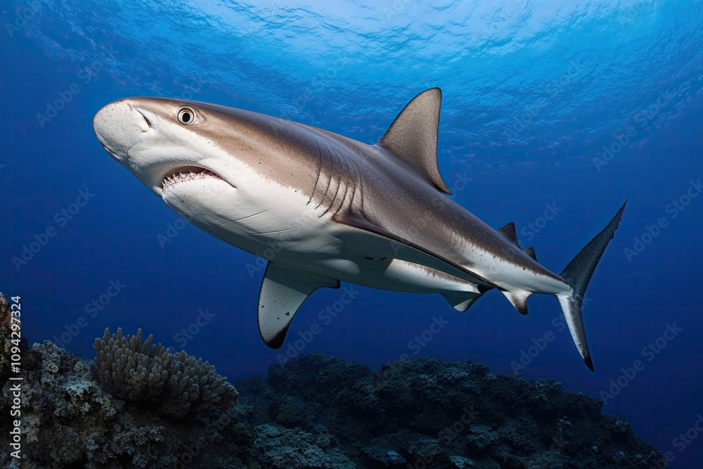 Fototapeta premium Graceful Hammerhead Shark Majestically Swimming in Ocean Depths