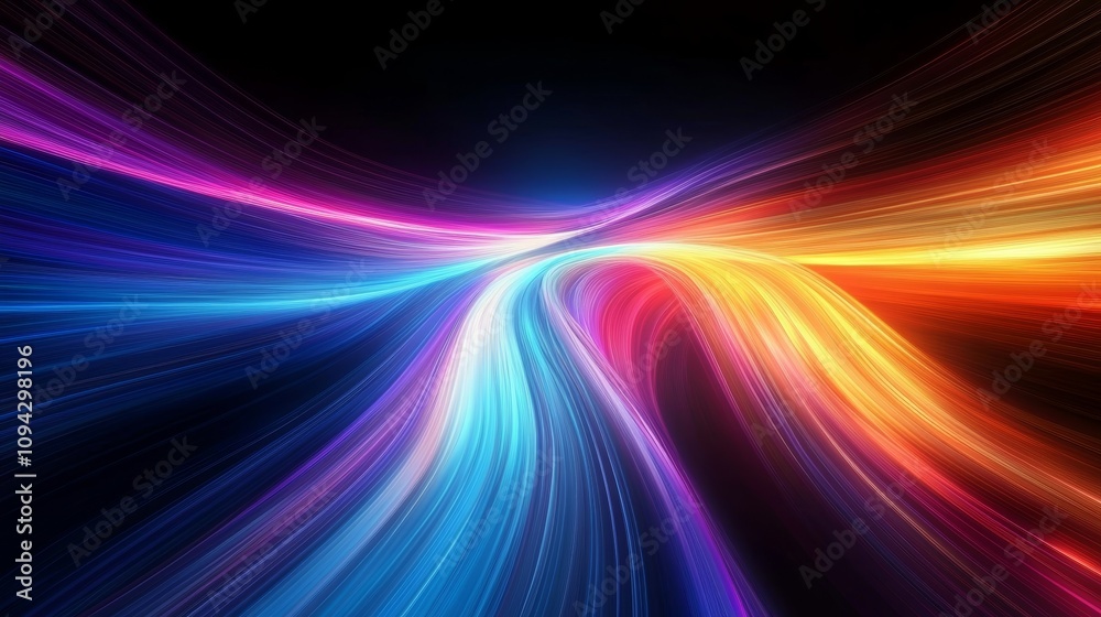 Abstract Neon Ribbons in Dark Space with Multicolored Light Trails and Digital Energy Motion
