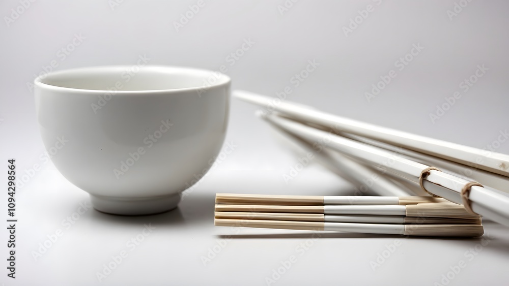 Minimalist Setup With a White Bowl and Chopsticks for Asian Cuisine Dining Experience Minimalist Setup With a White Bowl and Chopsticks for Asian Cuisine Dining Experience