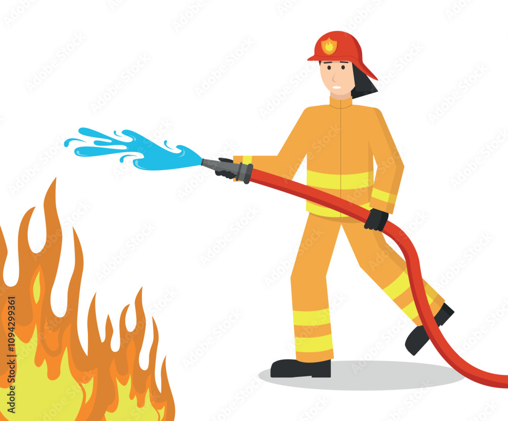 Fototapeta premium A fireman puts out a fire with a fire hose. Emergency situation. Dangerous profession.