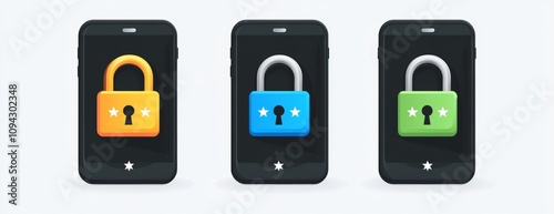 Smartphone Security Padlocks Password Protection Cyber Privacy Concept 3D Illustration