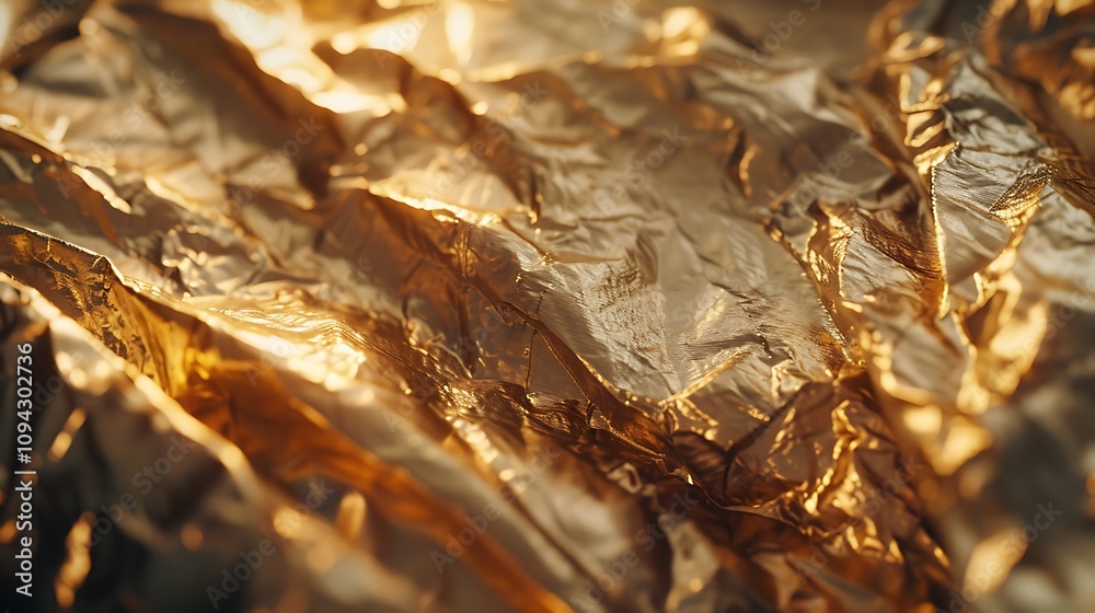 A thin layer of gold foil crumpled into soft folds, reflecting intricate highlights. A thin layer of gold foil crumpled into soft folds, reflecting intricate highlights.