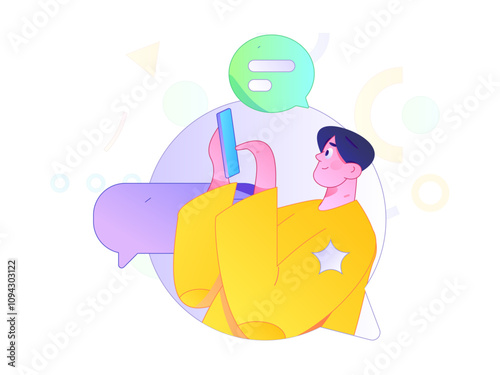 Virtual characters social communication concept business flat vector hand drawn illustration

