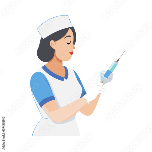 Nurse holding a syringe icon in flat design for vaccination and healthcare
