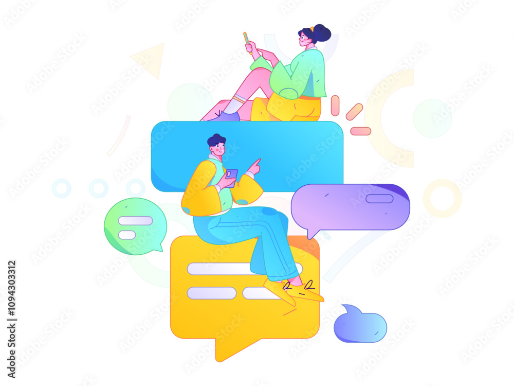 Obraz premium Virtual characters social communication concept business flat vector hand drawn illustration