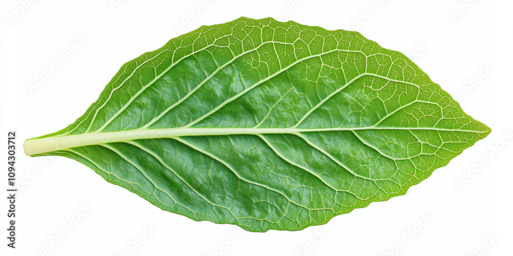 Obraz premium Detailed green leaf structure on white background