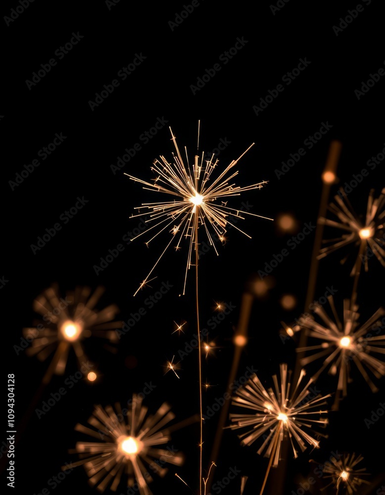 New Year's sparkler or fireworks on a black background, Hand holding burning Sparkler blast on a black bokeh background at night,holiday celebration event party,dark vintage tone