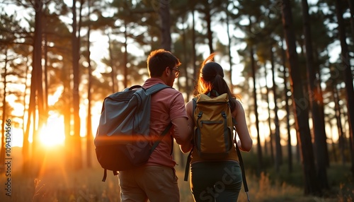 Golden Light: Two Hearts Together in the Forest at Sunset