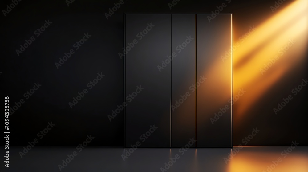 Black panel with illuminated area, creating a modern and artistic effect. Black panel with illuminated area, creating a modern and artistic effect.
