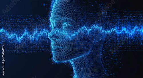 Digital Illustration of a Man's Face with Sound Wave Pattern for Natural Language Understanding and AI Technology