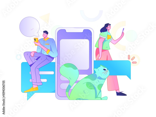 Virtual characters social communication concept business flat vector hand drawn illustration
 photo