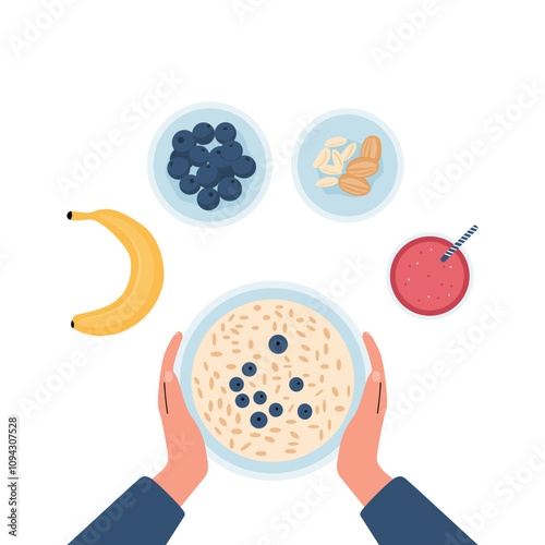 Healthy Breakfast with Oatmeal Bowl