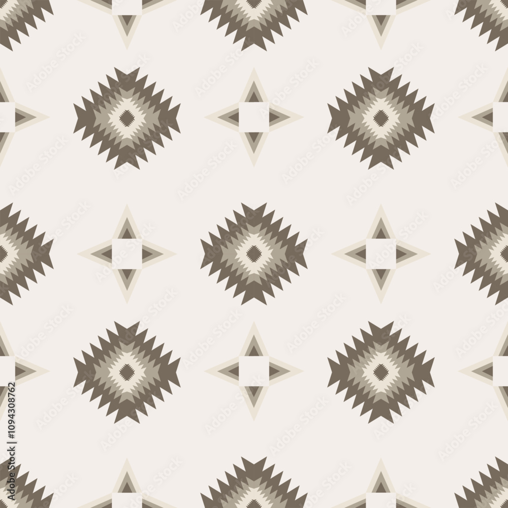 Fototapeta premium Brown geometric vector patterns that are traditional, ethnic, Navajo, or Native American Indian. Design for clothing, curtains, carpets, sarongs, Hmong, and fabric edges.