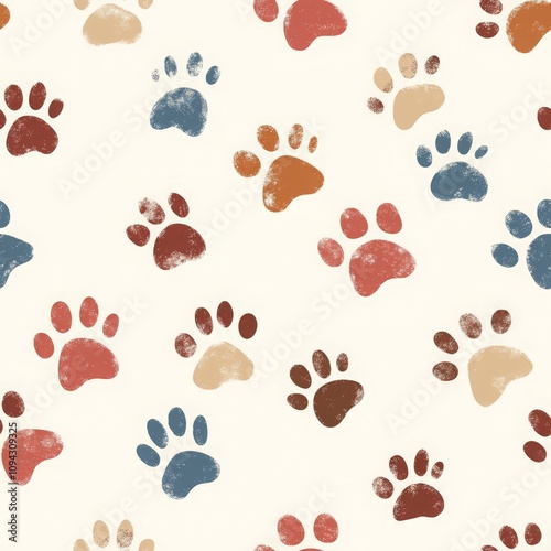 Colorful Paw Prints Seamless Pattern Pet Paws Background Texture