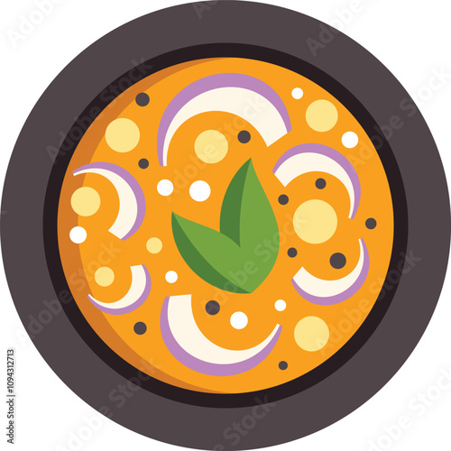 Illustration of a delicious dal tadka, a popular indian lentil dish with aromatic spices and herbs, served on a plate
