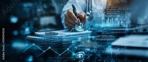 Healthcare Business Growth Analysis and Medical Data Reports Investment with Digital Charts and Graphs