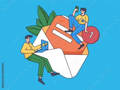 Virtual characters social communication concept business flat vector hand drawn illustration
