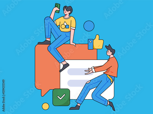 Virtual characters social communication concept business flat vector hand drawn illustration
